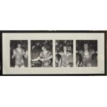 David Bowie - four black and white photos of Ziggy Stardust miming on stage, framed and glazed,