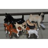 Beswick dogs: Cutmill Cupie pug, smaller pug,  Scotties and other terriers, bulldog, boxer (9)