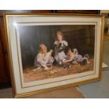 David Shepherd (1931), signed print of girls playing with dogs, limited edition