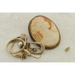 Selection of mainly 9ct gold jewellery, including a cameo brooch, gross weight approximately 11.9