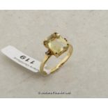 Citrine ring, rectangular chequerboard citrine mounted in yellow metal stamped 10ct, ring size N