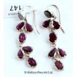 Georgian garnet drop earrings, in a yellow metal closed back setting, drop 50mm