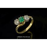 Emerald and diamond ring, central step cut emerald weighing an estimated 0.50ct, with an old cut