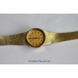 Ladies' Omega 9ct yellow gold bracelet watch, round dial with baton hour markers, a/f, boxed