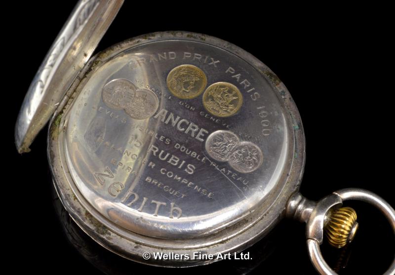 *Unusual Zenith full hunter pocket watch, 800. stamped engraved silver case, continental and - Image 5 of 8