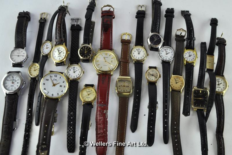 *Bag containing approximately twenty ladies' wristwatches on leather straps, including Lorus,