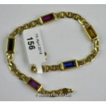 *Multicoloured stone set bracelet in yellow metal stamped 18ct, length 18cm (Lot subject to VAT)