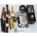 Bag containing a selection of watches and watch parts, including three new leather watch straps (Lot