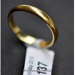 *22ct yellow metal wedding band, gross weight 3.3 grams, ring size P (Lot subject to VAT)