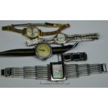 Ladies' stainless steel DKNY bracelet watch, boxed, together with three other ladies' wristwatches