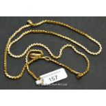 Yellow metal chain tested as 18ct or higher, length 50cm, weight 16.5 grams