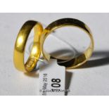 Two 22ct wedding bands, weight 12.5 grams, ring sizes O and R