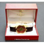 Must de Cartier Vermeil gold plated wristwatch, circular red and gold coloured dial with raised