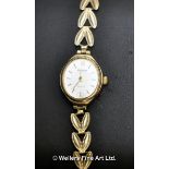 *Ladies' Accurist 9ct yellow gold bracelet watch, oval dial with baton hour markers, gross weight