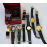 Bag containing a selection of eight wristwatches, including a Bulova, Jaquet Girard and a boxed