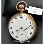 9ct pocket watch with white enamel dial with subsidiary dial and Roman numerals, a/f, gross weight