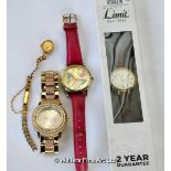 *Bag containing a ladies' 9ct gold bracelet watch, together with three boxed ladies' wristwatches (