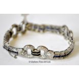 Art Deco style sapphire and diamond bracelet, calibre cut sapphires and round brilliant cut diamonds