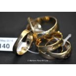 *Five 9ct gold rings and one yellow metal ring testing as 18ct, gross weight 14.7 grams (Lot subject