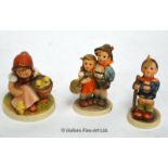 Three Hummel figures: Chick Girl, Surprise and one other.