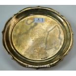 A silver salver engraved 'Presented to Captain J H L Hindmarsh 2/9th JAT Regiment by the Officers of