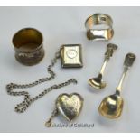 Silver: a heart shaped vesta, monogrammed, Sheffield 1897; vesta engraved 'Chut', with chain,