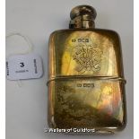 A silver hip flask with detachable cup, engraved 'In grateful recognition to Dr Hindmarsh from