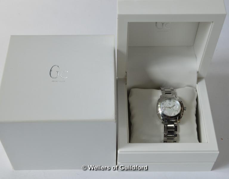 *Gc ladies' stainless steel bracelet watch, round mother of pearl dial with two subsidiary dials, - Image 2 of 2