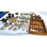 A quantity of silver plated wares including a set of six shell shaped salts with shell shaped