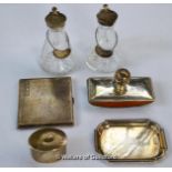 Silver: oval box and cover, Birmingham 1912; roller blotter, Birmingham 1905; pin tray (