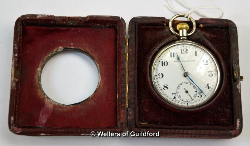 Record Dreadnought steel cased pocket watch and Victorian silver pocket watch stand with repousse - Image 2 of 2