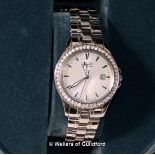*Citizen Eco-Drive ladies stainless steel bracelet watch, with circular silvered dial, stone set
