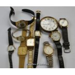 Bag containing wristwatches and a pocket watch, including Rotary, Seiko, Swatch