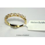 Diamond half eternity ring, round brilliant cut diamonds claw set in yellow metal, with Portuguese