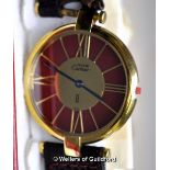 Must de Cartier Vermeil gold plated wristwatch, circular red and gold coloured dial with raised