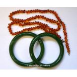 Amber necklace, a/f, with two green fixed bangles