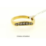 Diamond half eternity ring, round brilliant cut diamonds channel set in 18ct yellow gold in a wavy