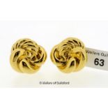 Pair of 18ct gold knot design ear studs, diameter 19mm, 3.8 grams