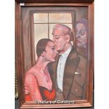 Chris Gollon, mixed media on board, portrait of a couple, c1995, 90 x 60cm