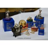 101 Dalmatians: Arden Sculptures of Perdita, Pongo, Lucky & Penny, Patch; two musical snow globes by