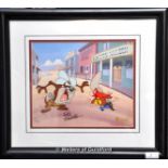 Animation - a framed and glazed Warner Bros cell "The Showdown", signed by Friz Frelang, limited