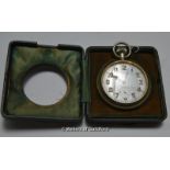 A Swiss made Goliath pocket watch in leather watch case.