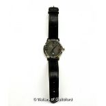 *Gentlemen's Gc wristwatch, circular grey dial with Roman numerals and baton hour markers, date