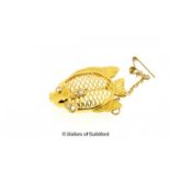 Diamond set fish brooch, openwork design with round brilliant cut diamonds set in the eye and