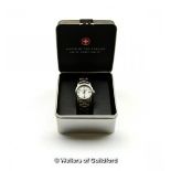 *Ladies' Wenger Military stainless steel wristwatch, circular white dial with Arabic numerals and