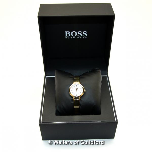 *Ladies' Hugo Boss bracelet watch, circular mother of pearl dial with baton hour markers, gold