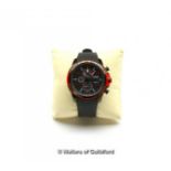 *Gentlemen's Citizen Eco-Drive Black and Red wristwatch, red, white and silvered baton hour markers,