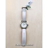 *Ladies' Lacoste wristwatch, circular white dial with 'LACOSTE' and baton hour markers, white