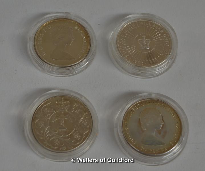 Elizabeth II, proof silver crowns and £5, 1977, 1980, 1993; Falklands Islands 150th Anniversary - Image 2 of 2