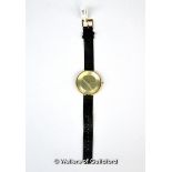 *Ladies' Skagen wristwatch, large round champagne coloured dial with dot hour markers, on a black